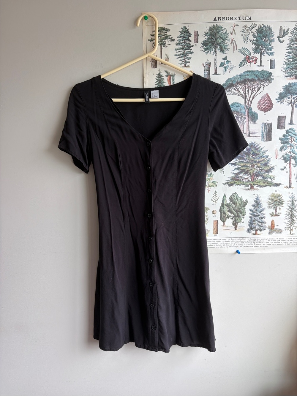 H&M Black Button-Front Short Sleeve Dress small